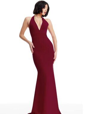 Dress the Population Camden Mermaid Halter Gown Garnet XS NWT